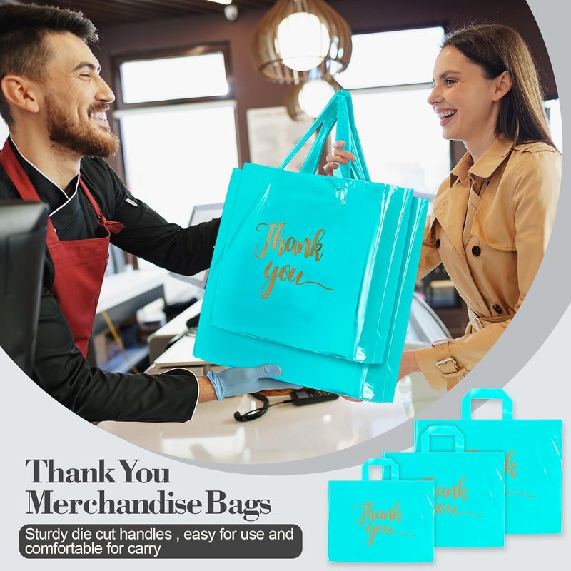 Teling 200 Pcs Thanks Bags with Handle Bulk Thank You Merchandise Bags 3 Size Plastic Packet Retail Shopping Package for Boutique 9 x 12'', 12 x 15'', 15 x 18''(Sky Blue) - Image 4